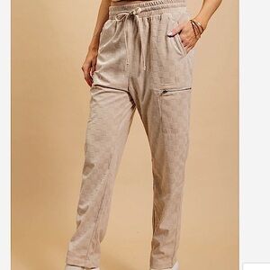 🆕🌿🤎KORI: TAUPE Checkered Velvet Burnout Joggers XLARGE